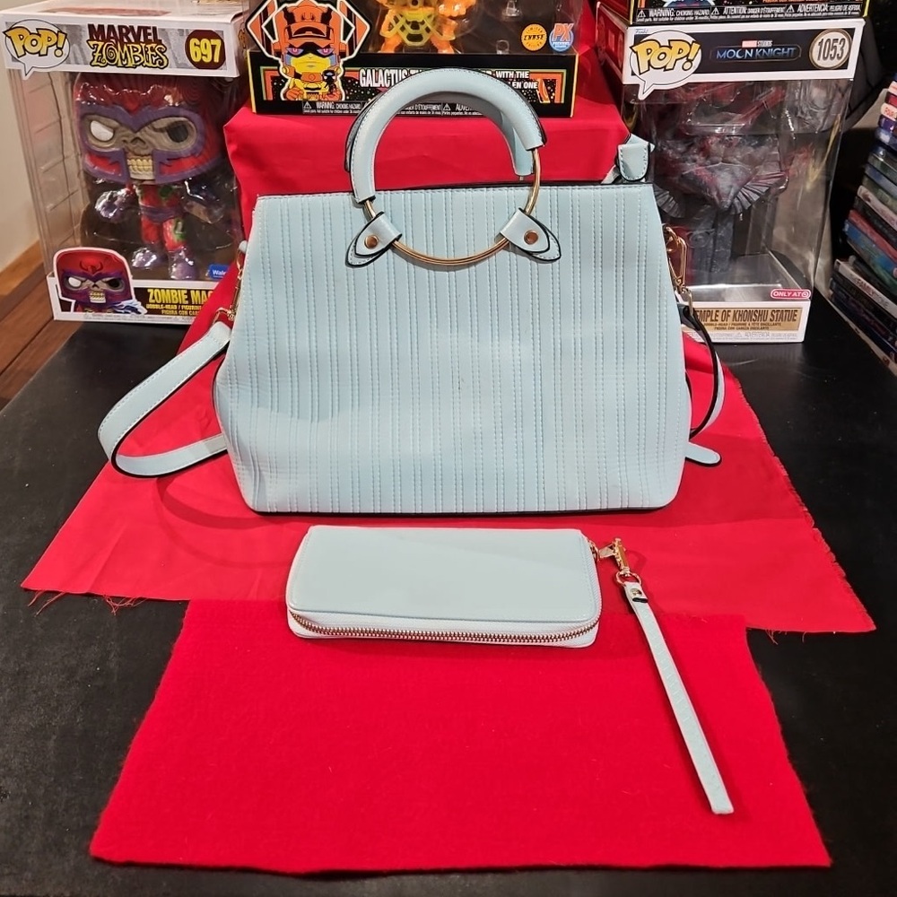 Elegant Blue Handbag and Wallet Set
